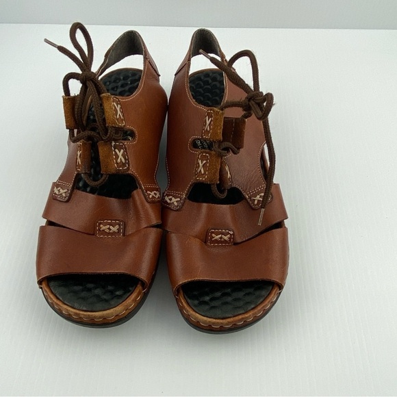 Rieker Sandals Brown Leather Sz 37 - Sz 6 Open Toed Lace Up Ankle Strap - Picture 2 of 11